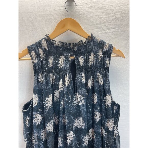 Joie Sleeveless Sheer Overlay knee length Dress‎ Baltic Print Blue size L flowy - Picture 5 of 13
